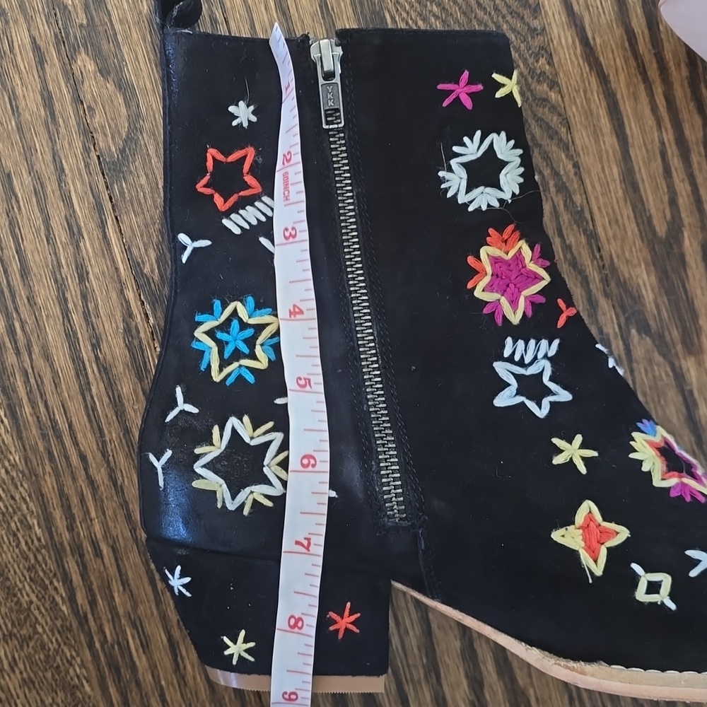 NEW FP Black Suede Celestial Star boho Embroidered Western Festival Ankle Boot - Picture 12 of 12